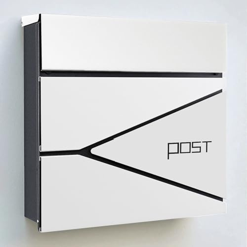 Mailboxes for Outside Wall Mount, Porch Mailboxwith a Separate Newspaper Rack, Built-in Soundproofing Pad, Suitable for Home Use(White)