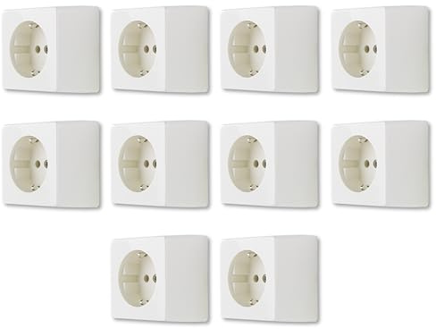 REV Standard SPARSET - 10x Aufputzsteckdose - Schutzkontakt Steckdose Aufputz 1-fach, cremeweiß
