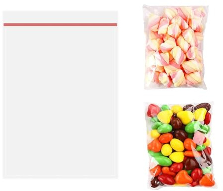 100pcs Clear Self-adhesive Bags, Cellophane Bags,Small Grip Seal Freezer Bag,Clear Plastic Bag, Sweets Cookies Bagg,Display Bagg,Sealable Bagss for Sweet Bagss, Jewellery and Medicine (10x17cm)