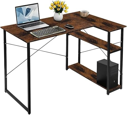 QKBMFK AL Eck-Gaming-Schreibtisch, Computertisch Mit Bildschirmständer, Verstellbarer PC-Drehbankständer, Zwei Arbeitsflächen Zum Arbeiten Im Homeoffice Oder Lesen, Naturholz