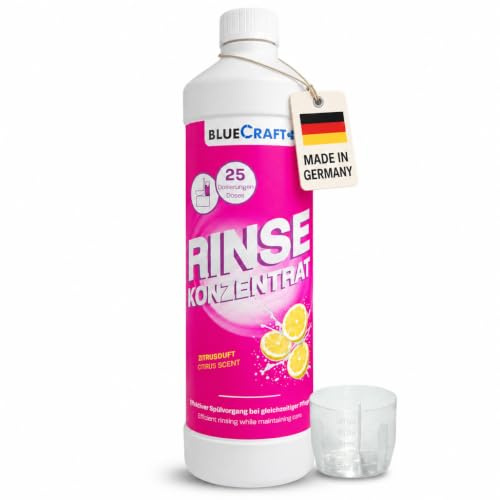 Bluecraft Rinse Sanitärflüssigkeit für Campingtoilette 1 L Spülwasserzusatz | Toilettenchemie, Sanitärkonzentrat für Chemietoilette WC Camping Toilette, Spültank Zusatz für Chemietoilette mit Zitrusduft