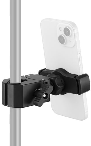 Supporto per cellulare con supporto per smartphone, girevole a 360°, diametro tubo 13-47 mm, per treppiede, monopiede, bastone selfie