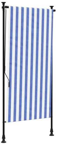 Kaorsrow Store extérieur bleu et blanc, 100 x 270 cm, store vertical, réglable en hauteur de 225 à 275 cm, store à pince pour balcon, terrasse, brise-vue avec manivelle