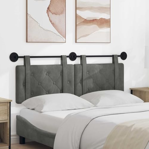 LoogCape Hängendes Kopfteil Dunkelgrau Samt gepolstert mit Holzrahmen 150x55 cm Wandmontage Schlafzimmer Deko Komfort Rückenkissen für Lesen und Betthaupt Zubehör