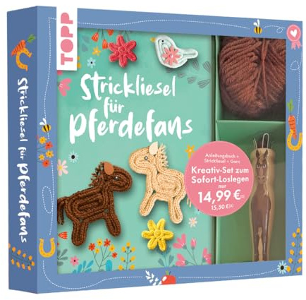 Kreativ-Set Strickliesel für Pferdefans: Buch (32 Seiten, DIN A5, Softcover) mit Strickliesel und Garn (100% Polyacryl).