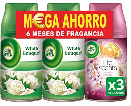 Air Wick Freshmatic Ambientador de Recambio White Bouquet y Delicias De Verano - Pack de 3 x 250 ml - Total 750 ml