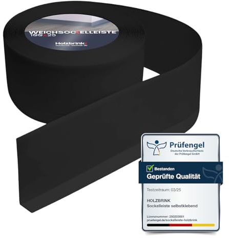 HOLZBRINK Plinthe PVC flexible 100x25mm, 5 m | Plinthe souple pour protéger mur cuisine, garage, couloir| Cornière PVC | Couleur : noir