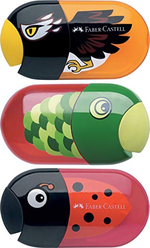 Faber-Castell - Doppelspitzdose Inklusive Radierer (Käfer + Fisch + Adler)