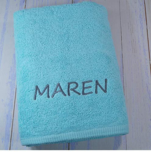 Generisch ★ Handtuch mit Namen Bestickt ★ Duchtuch ★ Geschenk ★ Badetuch ★ 500 g/m2 ★ (Aquablau, 70 x 140 cm)