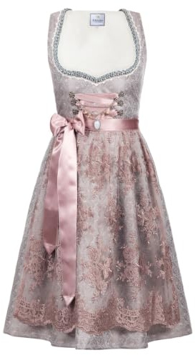 Edelnice Aurelie - Traje típico tirolés (delantal de encaje y charivari, talla 32-54 gris rosa 36