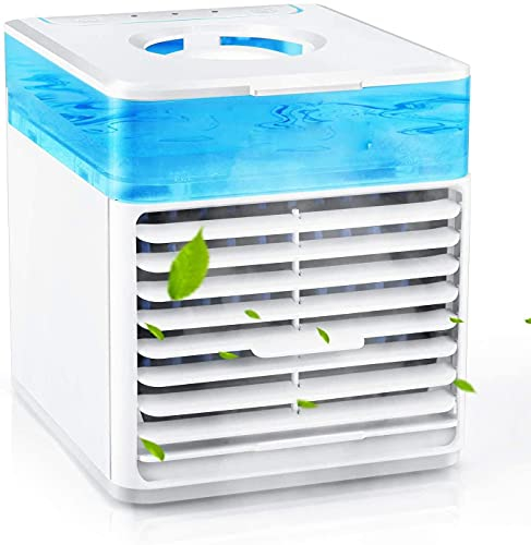 Portable Air Cooler, Evaporative Cooling Fan USB Small Personal Space Air Conditioner Cooler and Humidifier, Air Cooler Desk Fan Cooling with Portable Handle for Home Room Office White