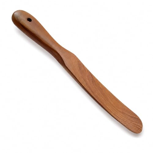 FAAY Teak Wooden Skinny Spurtle Spatula for Sourdough Starter & Jars | Reaches Deep Jars & Pan Corners, Non-Toxic & Microplastic-Free, Solid Thai Teak, Coconut Oil Finish, No Lacquer