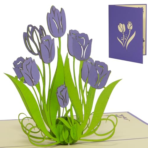 LINPOPUP Pop Up Karte Tulpen Blumen 3D – Tulpenstrauß Grußkarte, Popup Blumenkarte Geburtstag Muttertag Valentinstag Dankeschön, Überraschungskarte mit Umschlag, N390