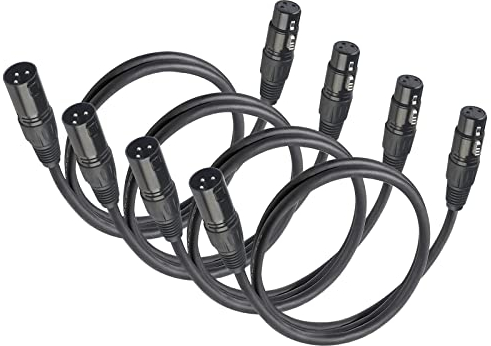 Jindaaudio Cavo XLR Bilanciato DMX Per Luci 1,2 Metri, Spina XLR a 3 Pin Con Presa Per Microfoni e Illuminazione Scenica (4 Pezzi)