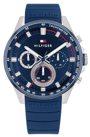 Tommy Hilfiger Multi Zifferblatt Quarz Uhr für Herren mit Blaues Silikonarmband - 1791970