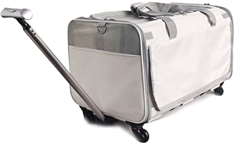 MASME Transportbox Katze Trolley Box Hundewagen Trixie Transportbox für 2 Katze, Katzentransportbox Katzenbox Hundetrolley Kleines und Mittleres Hund und Katzenkäfig mit Rädern