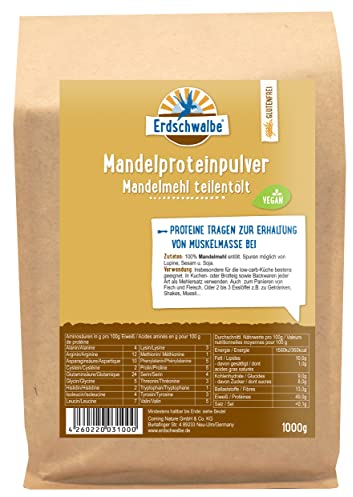Erdschwalbe Mandelprotein - Mandelmehl teilentölt - 49% Proteingehalt - Veganes Eiweißpulver - 1 Kg