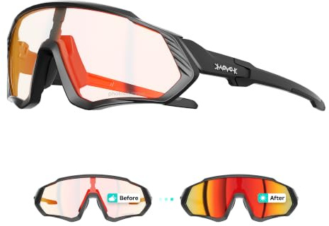 KAPVOE Gafas de Ciclismo Fotocromáticas Color, UV400 TR90 para Hombre Mujer, MTB Carretera