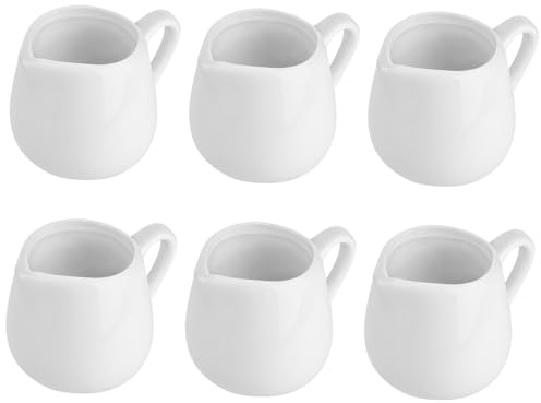 White Ceramic Mini Creamer Jugs Set - Ergonomic Handle & Precision Spout for Drip-Free Pouring Ideal for Sauces Cream and Condiments (110Ml 7.5 X 6 X 15 Cm)