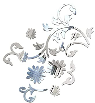Homoyoyo Autocollant Mural Adhésif Miroir en Acrylique Argenté Autocollant Miroir Réfléchissant Style Moderne pour Portes et Fenêtres pour Bureau à Domicile