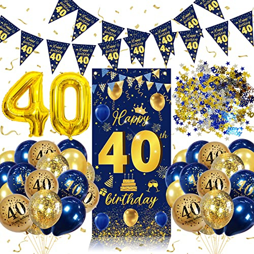 40 Geburtstag Deko Männer Blau Gold, Luftballons 40 Geburtstag für Männer Frauen