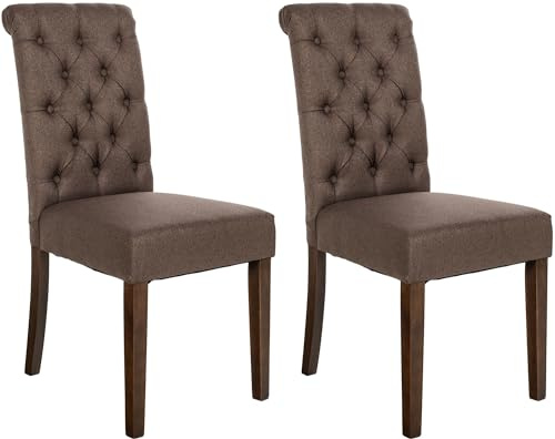 CLP 2er Set Esszimmerstühle Lisburn I Samt I Stoff I Polsterstühle Gesteppt Chesterfield Design, Farbe:braun, Material:Stoff