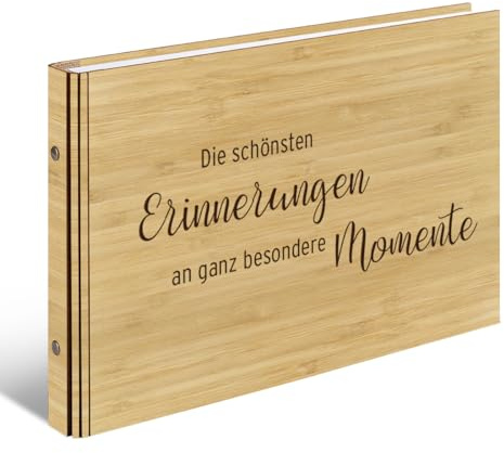 Gästebuch echtes Holz DIN A4 Buch - Schönste Momente - mit 72 Blatt / 144 Seiten Naturpapier Weiß