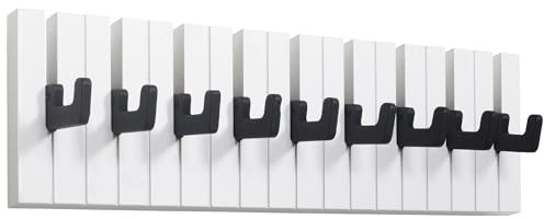 RICOO Garderobenleiste Wandgarderobe Kindergarderobe Piano Design ausklappbar WM1886-L Garderobe Wand Hakenleiste Kleiderhaken klappbar 9 Haken Holz Klavier Garderobenhaken