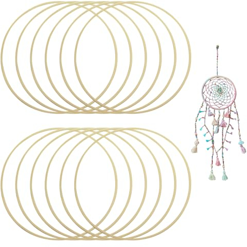 Set di 12 anelli in legno di bambù, cerchio, acchiappasogni, 20 cm floreali, anelli di corona di bambù, cerchio di bambù in macramé per acchiappasogni, matrimonio, fai da te decorazione