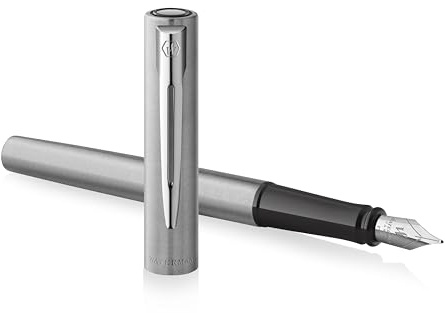 Waterman Allure Fountain Pen | Brushed Chrome | Fine Nib | Black Ink | Gift Boxed