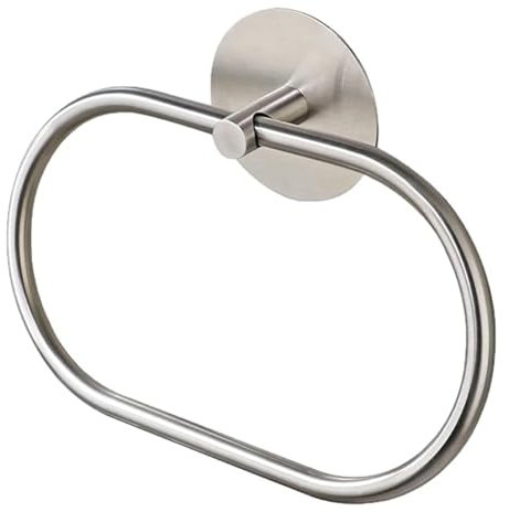 NUWIQ Anneau Porte-Serviette Autocollant en Acier Inoxydable brossé pour Salle de Bain, Cuisine, Salle de Bain, 22 cm x 13 cm, argenté