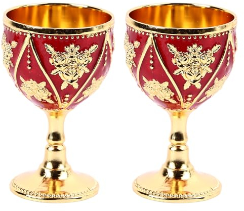 Gobelet En Métal Vintage, 2 Pièces, Tasse à Vin En Métal Gaufré, Mini Gobelet, Calice, Verres à Shot, Tasse à Vin, Gobelet Décoratif(Or Rouge)