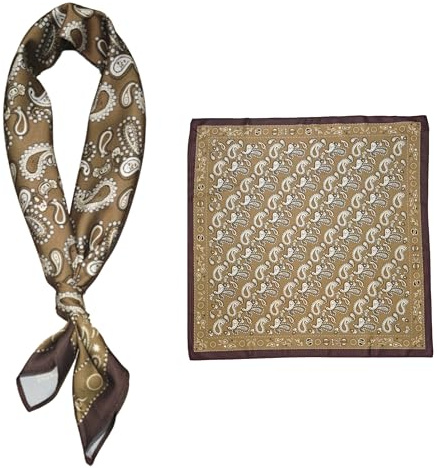 GIMIRO Männer simulierte Seidenschal 53x53cm Paisley Bandana Halstuch Beige-Braun mit Weiß Quadratisches Design Klassischer Paisley-Druck mit Bordüre (5# Olive Green PSL)