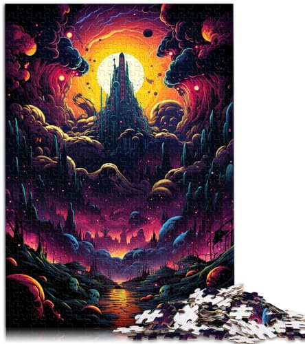 Puzzle für farbenfrohe, psychedelische Silberstadt, Puzzle für Erwachsene, 1000-teiliges Puzzle aus Holz, Lernpuzzle, Familienspiel für und (50 x 75 cm)