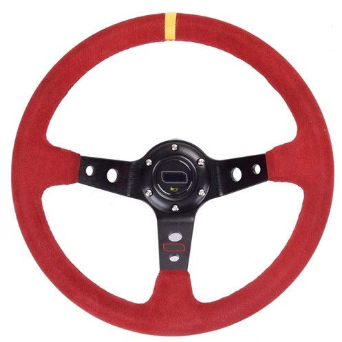 Drifting Lenkrad,Motorsport Lenkrad Unversal 14inch 350mm Car Racing Lenkrad Tief Corn Driften Veloursleder Rutschhemmende Sport-Lenkrad(Red)