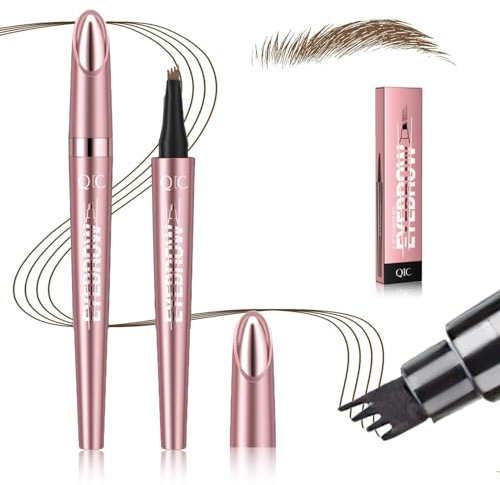 2025 Neue Magischer Augenbrauenstift, mit 4 Mikrogabelspitzen, 3D Microblading Augenbrauenstift Wasserfest Wischfest für Natürlich Aussehende, Definierte Augenbrauen Härchenzeichnung (Dunkelbraun)