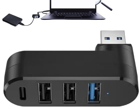USB Port Splitter für Auto - 4 Port USB 3.0 Expander Splitter - Drehbarer
