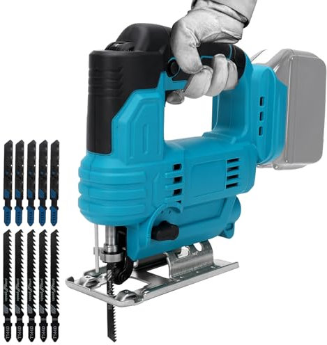 panthem Cordless Jigsaw for Makita 18V Battery (Without Battery), with 10 Blades, 45° Tilt Angle, 6 Speed Brushless Electric Jigsaw, Tool-Free Blade Change Cordless Jig Saw for Wood Metal PVC Cutting