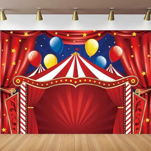 Cirque Rouge Photographie Toile de Fond Étoiles Photo Fond Nouveau-né Bébé Douche Bannière Grand Chapiteau Cirque Fête d’Anniversaire