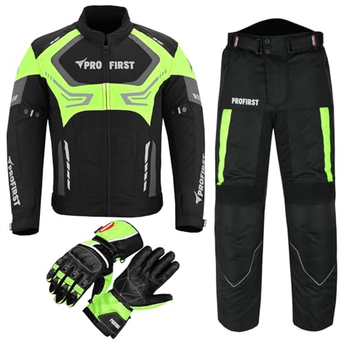 Motorcycle suits for men 2 piece Motorcycle Waterproof Cordura Fabric Suit Motorbike Jacket Trouser & Gloves Fully Protective Clothing Set for Riders - All Weather