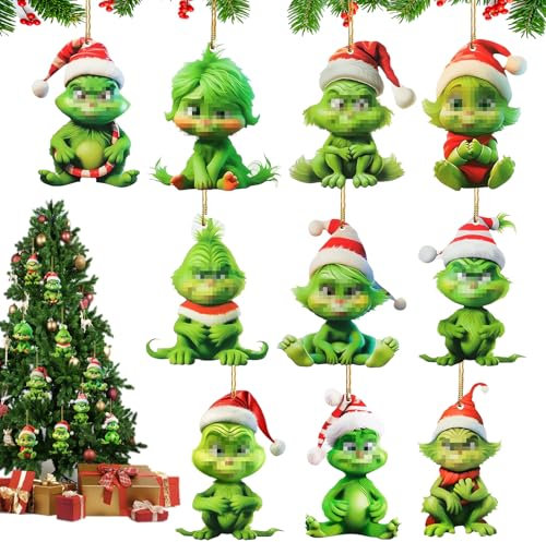 10 Stück G-rinch Deko Weihnachten,2D Elf Christmas Decorations,Weihnachtsbaumschmuck Acryl-Hängende Ornament,2025 Fröhliche Weihnachtsschmuck Für Weihnachtsbaum Dekorationen,Urlaub,Party.