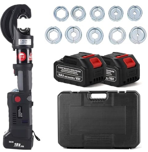 Dfdieratve Herramienta de Crimpado HidráUlica EléCtrica, Crimpadora HidráUlica Recargable para Terminales de Cobre y Aluminio, Kit de Herramientas de Crimpado de 16-400 Mm² con 12 Matrices,Continuous