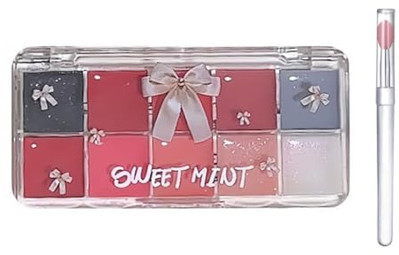 Jelly Lipgloss Palette, Korean Plumping Gloss Stick Langanhaltende Lippenfarbe und Lippenstift Palette Für Mädchen, 10 Farben Hochglänzend Jelly Lip Gloss Palette Mit Silikon Applicator(02#)