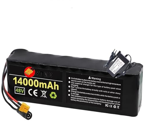 Batería de Iones de Litio para Bicicleta eléctrica de 48v 14ah Paquete de batería de Iones de Litio, batería de Bicicleta eléctrica con Cargador XT60 Plug,48V 14Ah