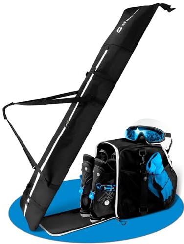 STYNGARD Set di borse da sci [120 cm fino a 160 cm] e borsa per scarponi da sci con scomparto per casco [40 L] – modello St. Moritz (nero-bianco)