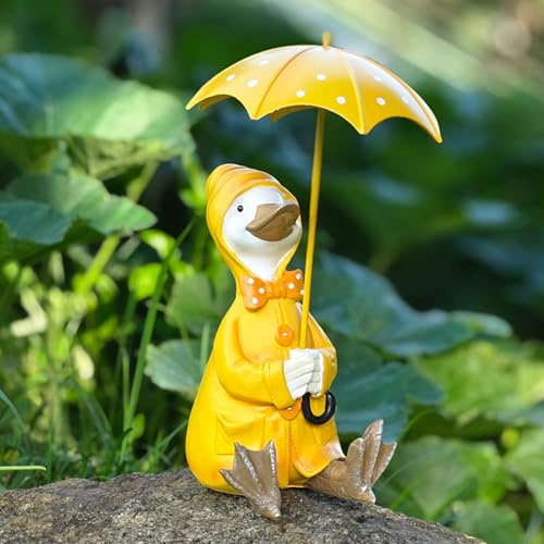 Yarteim Gartendeko Für Draußen Ente,Garten Deko Ente Figuren,Ente mit Regenschirm Harz Statue,Tiere Ornament Gartenfigur Für Außen,Miniteich Deko Bauernhof Balkon Wohnzimmer Office Topfdekorationen