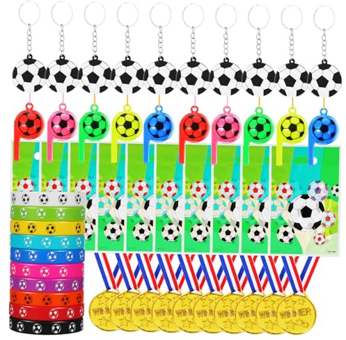 JUMPLAWN Fußball-partygeschenke Mit Schlüsselanhängern Aufklebern Armbändern Und Sportpfeifen Für Fußballthemenfeiern Und Veranstaltungen