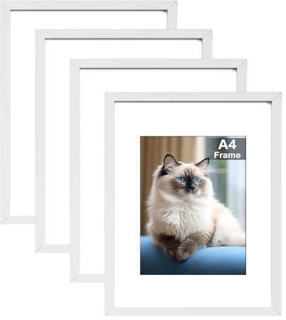 RUN HELIX 4 Pack Bilderrahmen A4, Bilderrahmen din a4 Weiß, Kann Auf Den Schreibtisch Gehängt Oder Gestellt Werden Fotorahmen, Posterrahmen Benutzt für Wohnzimmer, Schlafzimmer, Arbeitszimmer