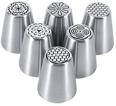 6 Pieces Russian Piping Nozzles Set Flower Frosting Tips Nozzles Reusable, 6 pcs