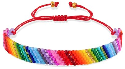 Joya Love Bracciale da surfista arcobaleno colorato regolabile gioielli fatti a mano in perline perline braccialetto per donna regalo, Acciaio inossidabile, Senza Gemstone
